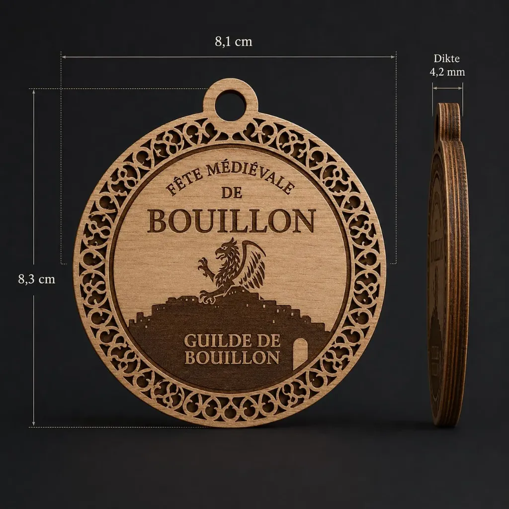 Médaille en bois 81x83mm - fête Médiévale